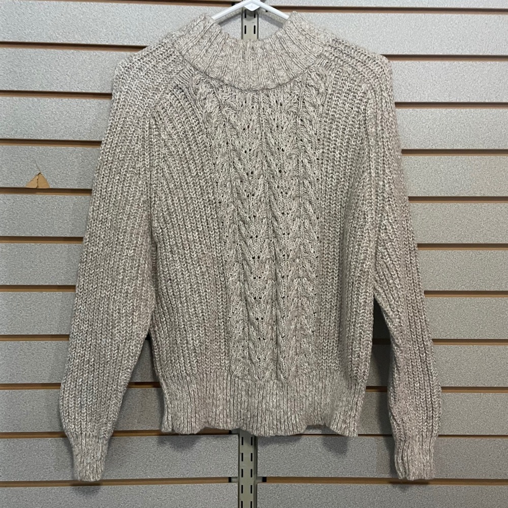 Time and Tru Women's Mock Neck Cable Knit Sweater Beige Size M